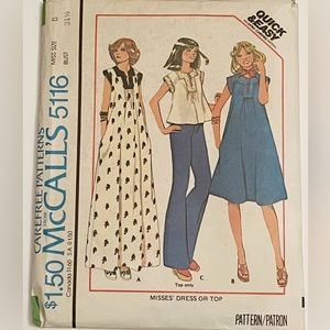 CUT McCalls 1976 Very Vintage PATTERN Dress Top SZ 8 BUST 31.5 CUTE DETAILS